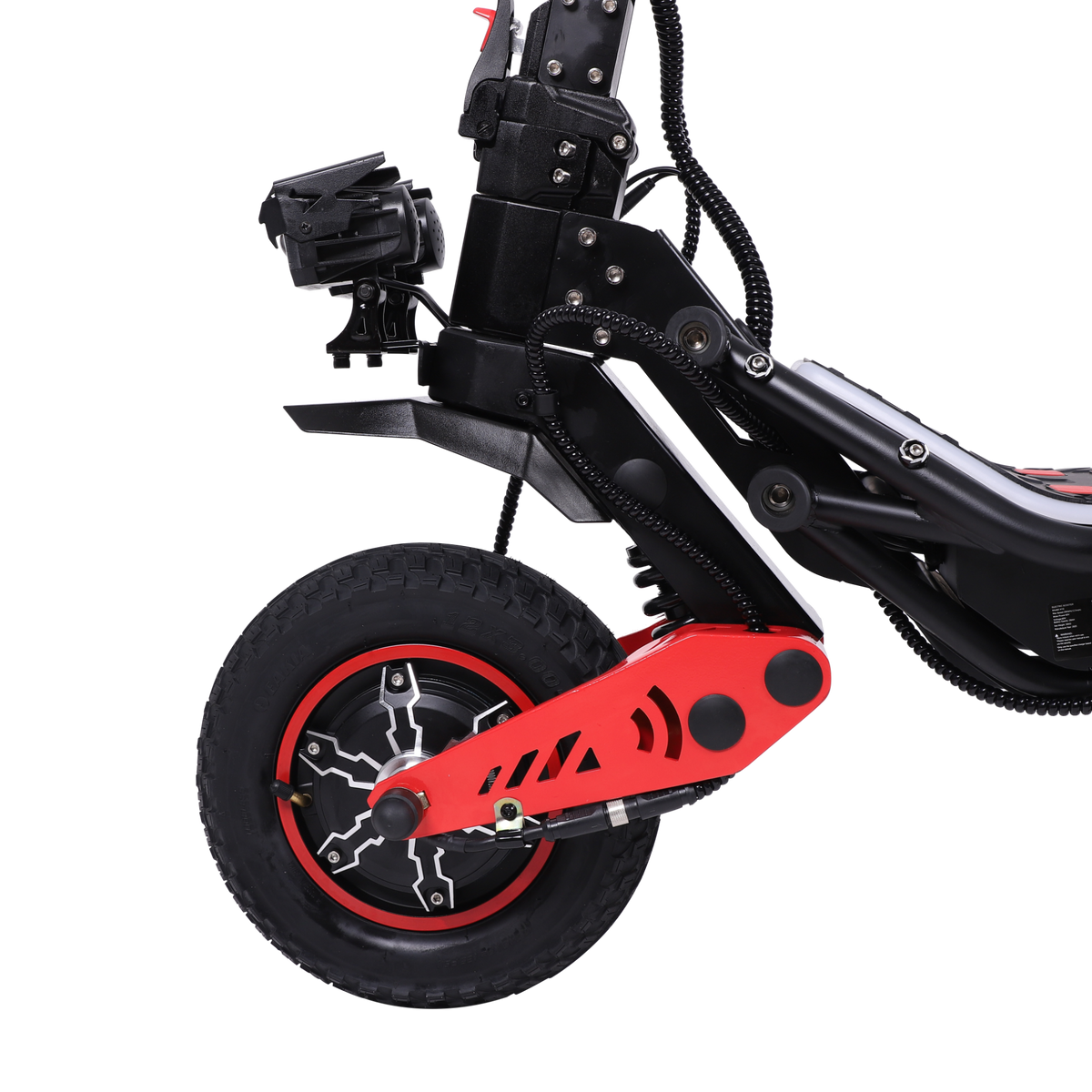 FREEBOY H10 electric scooter front wheel and suspension detail on white background
