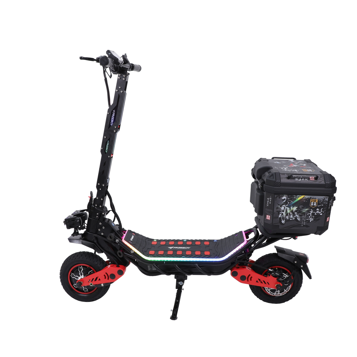 FREEBOY H10 electric scooter side view with rear cargo box on white background