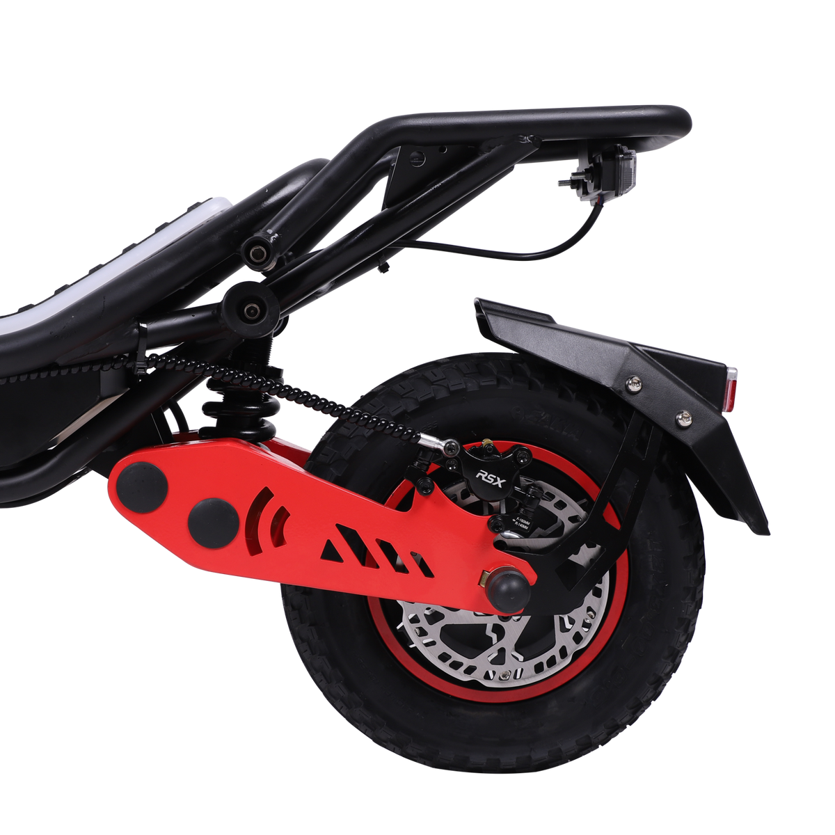 FREEBOY H10 electric scooter rear wheel and brake detail on white background