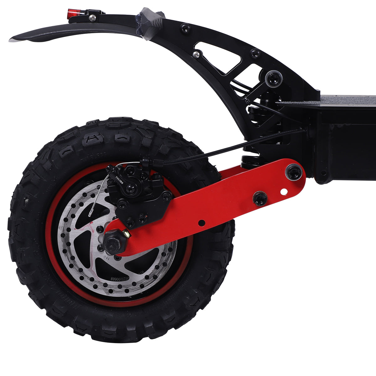 FREEBOY H6 electric scooter rear wheel and disc brake detail on white background