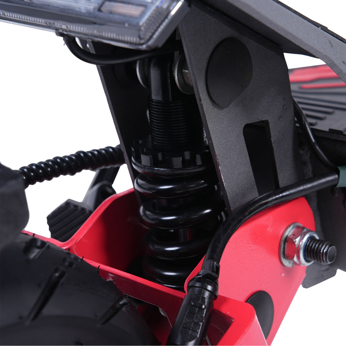 FREEBOY H8 black electric scooter rear suspension close-up on white background